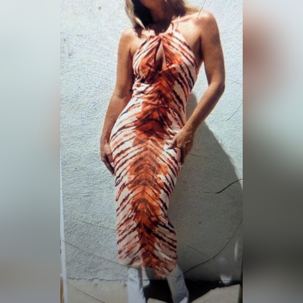 AFRM Orange and White Halter Dress